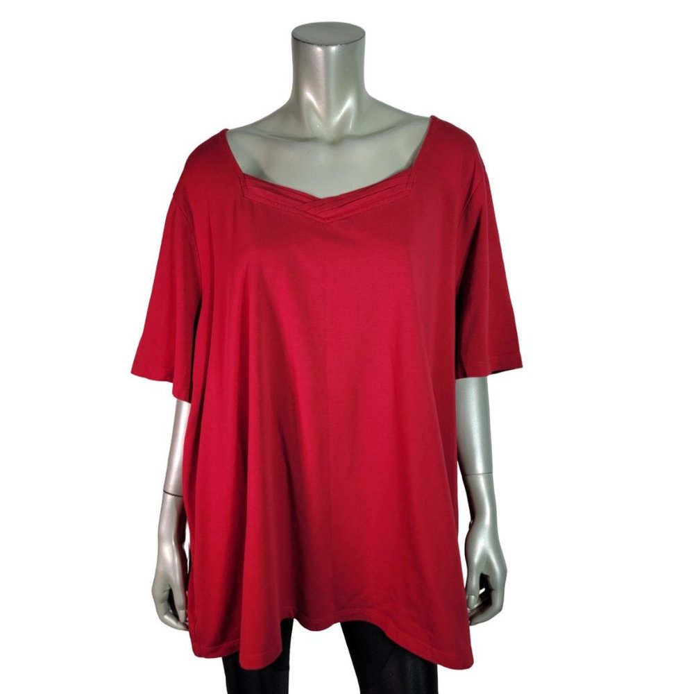 Catherines Suprema Collection Top Plus Size 3X 26/28W Stretch V-Neck Casual Red